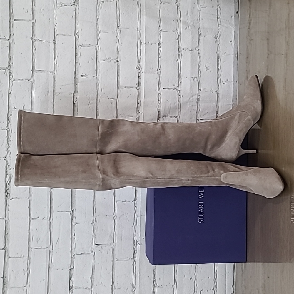 Stuart Weitzman Tiemodel Suede Leather Over-the-knee Boots In Taupe - NWT/NIB - Picture 4 of 16